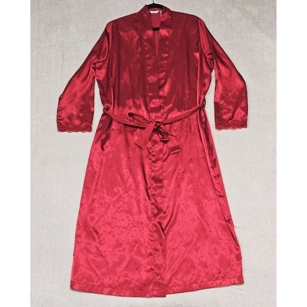 EUC Vintage Women's Medium Red Adonna Lightweight Satin Long Sleeve Wrap Robe